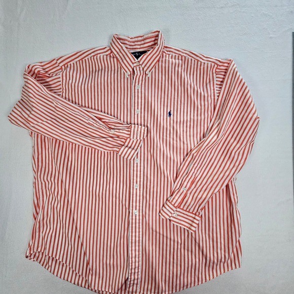Polo Ralph Lauren Other - Polo Ralph Lauren Blake Mens XXL Coral White Striped Cotton Button Down Shirt